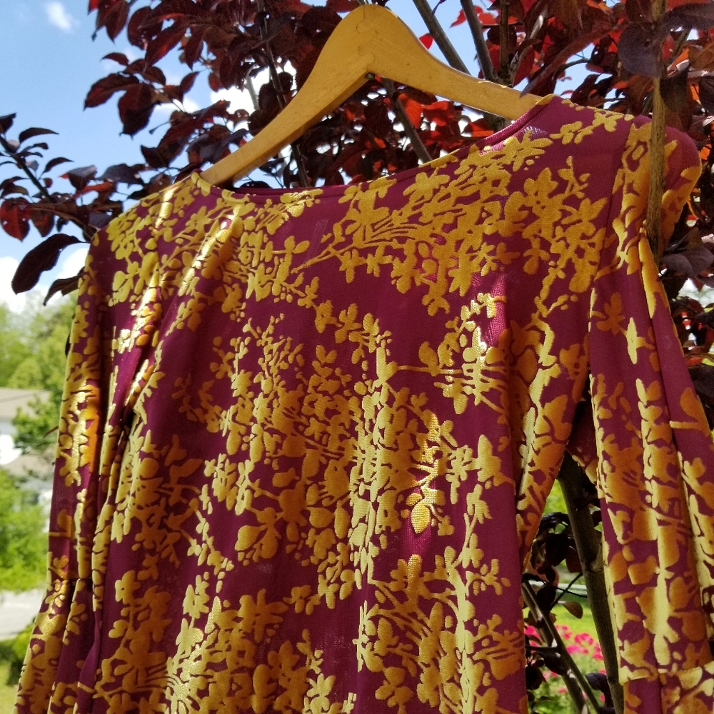 Psychedelic Velvet Burnout Top Paisley Brocade Bell Sleeve Sweater Small